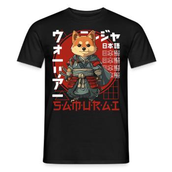 Samurai Dog Kawaii Japanese Ninja Shiba Inu - Men's T-Shirt - black - Front - AI Model Male 178 light (178cm)
