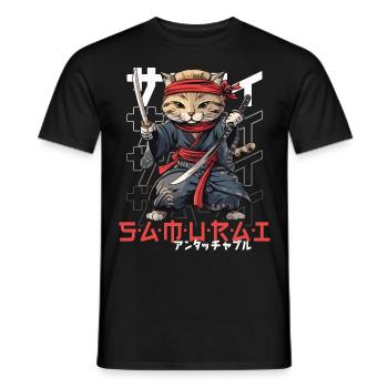 Chat Samouraï Chat Ninja Japonais Kawaii - T-shirt homme - noir - Devant - AI Model Male 178 light (178cm)