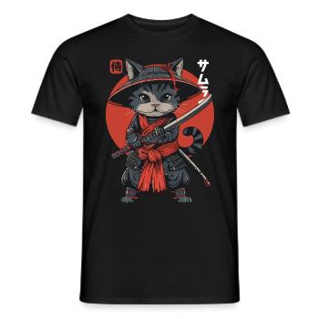 Samurai Cat Kawaii Japanese Ninja Cat - Men's T-Shirt - black - Front - AI Model Male 178 light (178cm)