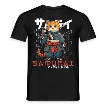 Samurai Cat Kawaii Japanese Ninja Cat - Men's T-Shirt - black - Front - AI Model Male 178 light (178cm)