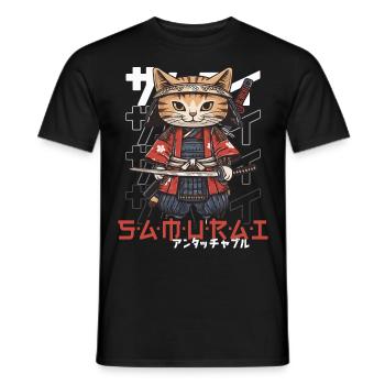 Samurai Cat Kawaii Japanische Ninja Katze - Männer T-Shirt - Schwarz - Vorne - AI Model Male 178 light (178cm)