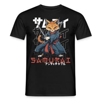 Chat Samouraï Chat Ninja Japonais Kawaii - T-shirt homme - noir - Devant - AI Model Male 178 light (178cm)