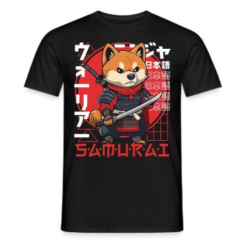 Samurai Dog Kawaii Japanese Ninja Shiba Inu - Men's T-Shirt - black - Front - AI Model Male 178 light (178cm)