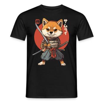 Samurai Dog Kawaii Japanese Ninja Shiba Inu - Men's T-Shirt - black - Front - AI Model Male 178 light (178cm)