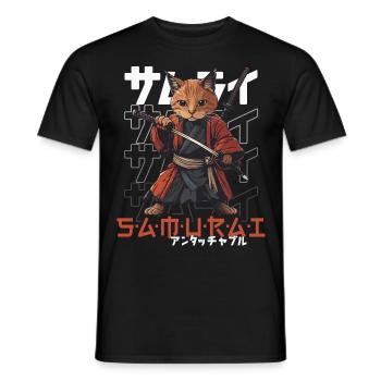 Chat Samouraï Chat Ninja Japonais Kawaii - T-shirt homme - noir - Devant - AI Model Male 178 light (178cm)