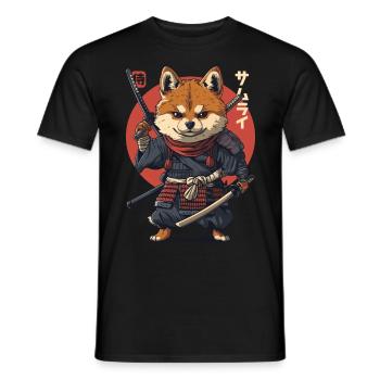 Samurai Dog Kawaii Japanese Ninja Shiba Inu - Men's T-Shirt - black - Front - AI Model Male 178 light (178cm)