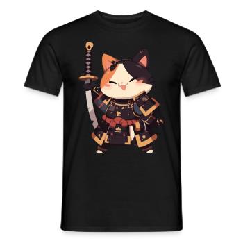 Samurai Cat Kawaii Japanische Ninja Cat - Männer T-Shirt - Schwarz - Vorne - AI Model Male 178 light (178cm)
