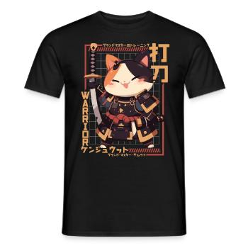 Samurai Cat Kawaii Japanese Ninja Cat - Men's T-Shirt - black - Front - AI Model Male 178 light (178cm)