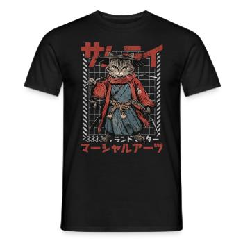 Samurai Cat Kawaii Japanese Ninja Cat - Men's T-Shirt - black - Front - AI Model Male 178 light (178cm)
