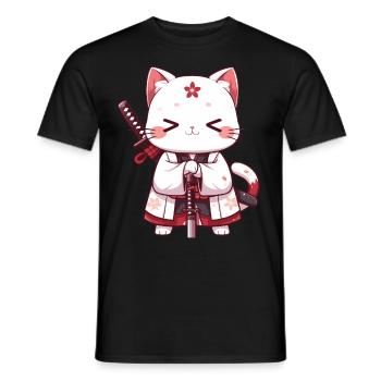 Chat samouraï Kawaii Chat ninja japonais - T-shirt homme - noir - Devant - AI Model Male 178 light (178cm)