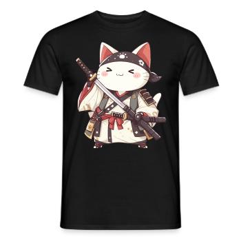 Chat samouraï Kawaii Chat ninja japonais - T-shirt homme - noir - Devant - AI Model Male 178 light (178cm)