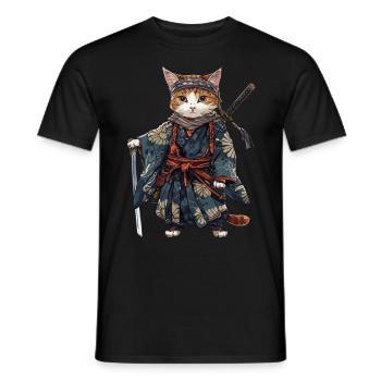 Samurai Cat Kawaii Japanische Ninja Katze - Männer T-Shirt - Schwarz - Vorne - AI Model Male 178 light (178cm)