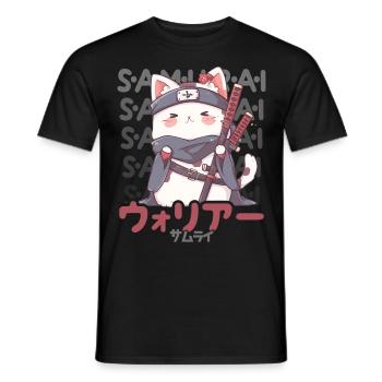 Chat samouraï Kawaii Chat ninja japonais - T-shirt homme - noir - Devant - AI Model Male 178 light (178cm)