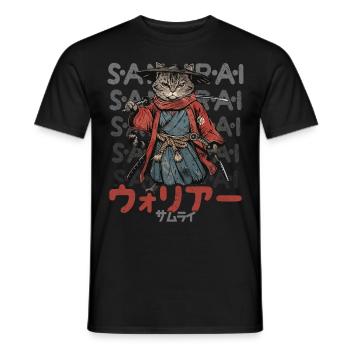 Samurai Cat Kawaii Japanese Ninja Cat - Men's T-Shirt - black - Front - AI Model Male 178 light (178cm)