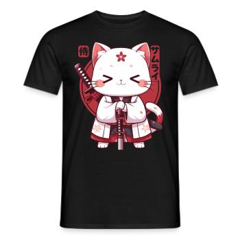 Samurai Cat Kawaii Japanische Ninja Cat - Männer T-Shirt - Schwarz - Vorne - AI Model Male 178 light (178cm)
