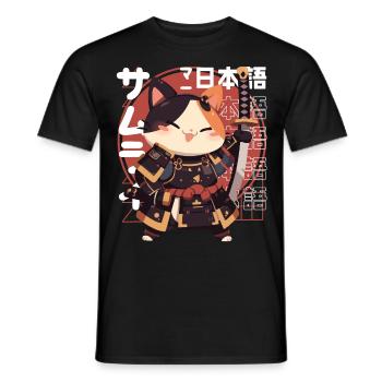 Samurai Cat Kawaii Japanische Ninja Cat - Männer T-Shirt - Schwarz - Vorne - AI Model Male 178 light (178cm)