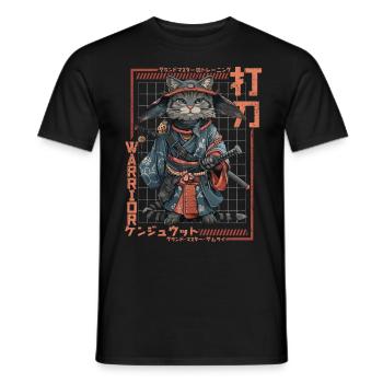 Chat samouraï Kawaii Chat ninja japonais - T-shirt homme - noir - Devant - AI Model Male 178 light (178cm)