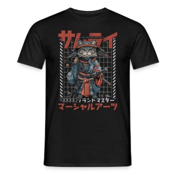 Samurai Cat Kawaii Japanese Ninja Cat - Men's T-Shirt - black - Front - AI Model Male 178 light (178cm)