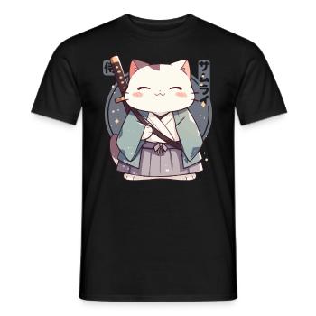 Samurai Cat Kawaii Japanese Ninja Cat - Men's T-Shirt - black - Front - AI Model Male 178 light (178cm)