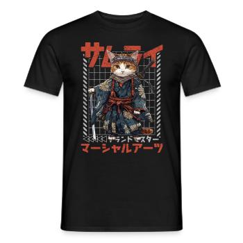 Samurai Cat Kawaii Japanische Ninja Katze - Männer T-Shirt - Schwarz - Vorne - AI Model Male 178 light (178cm)