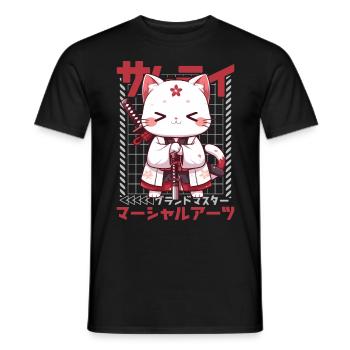 Samurai Cat Kawaii Japanese Ninja Cat - Men's T-Shirt - black - Front - AI Model Male 178 light (178cm)