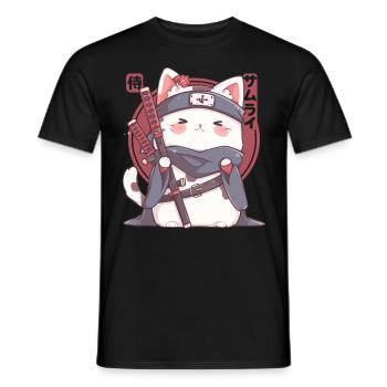 Samurai Cat Kawaii Japanische Ninja Cat - Männer T-Shirt - Schwarz - Vorne - AI Model Male 178 light (178cm)