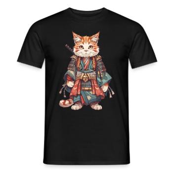 Samurai Cat Kawaii Japanese Ninja Cat - Men's T-Shirt - black - Front - AI Model Male 178 light (178cm)