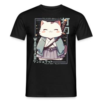Samurai Cat Kawaii Japanese Ninja Cat - Men's T-Shirt - black - Front - AI Model Male 178 light (178cm)