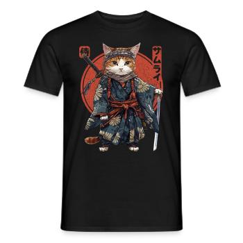 Samurai Cat Kawaii Japanese Ninja Cat - Men's T-Shirt - black - Front - AI Model Male 178 light (178cm)
