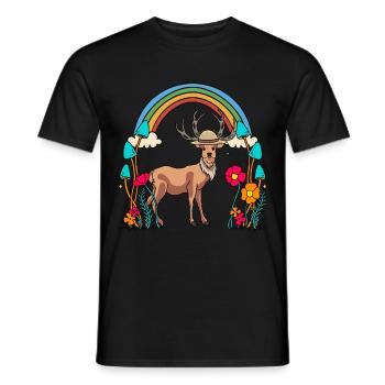 Hirsch Natur Wildtiere Märchen Kind Regenbogen - Männer T-Shirt - Schwarz - Vorne - AI Model Male 178 light (178cm)