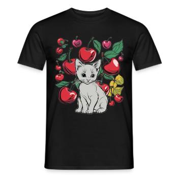 cherries, garden, cat, summer, fruits, fruit - Men's T-Shirt - black - Front - AI Model Male 178 light (178cm)