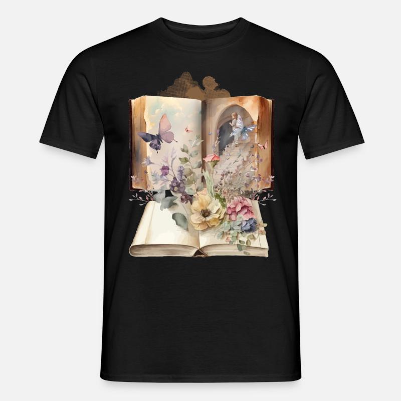 Vintage Buch Bücher Nostalgisch Blumen - Männer T-Shirt - Schwarz