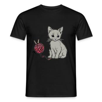 Cat Wool Play Domestic Cat Kitten - Men's T-Shirt - black - Front - AI Model Male 178 light (178cm)
