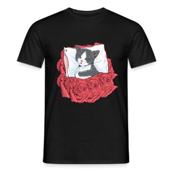 Katze Katzen Blumen - Männer T-Shirt - Schwarz - Vorne - AI Model Male 178 light (178cm)