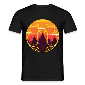Retro Cats Vintage 80's Cat Nature Sun Summer - Men's T-Shirt - black - Front - AI Model Male 178 light (178cm)
