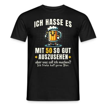 Funny beer motif 50th birthday - Men's T-Shirt - black - Front - AI Model Male 178 light (178cm)