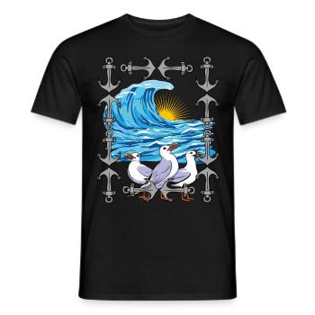 Mouettes, Mouette, Vagues, Mer, Océan, Côte - T-shirt homme - noir - Devant - AI Model Male 178 light (178cm)