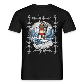 phare, signal, maritime, baleine, vagues, mer, poisson - T-shirt homme - noir - Devant - AI Model Male 178 light (178cm)