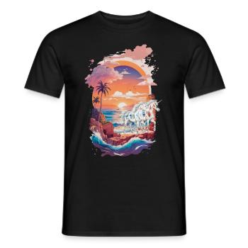nature, coucher de soleil, licornes, animaux mythiques, chevaux - T-shirt homme - noir - Devant - AI Model Male 178 light (178cm)