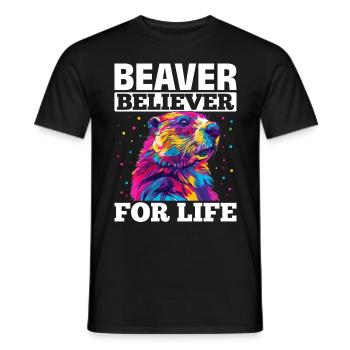 Funny Beaver Animal Beaver believer for life - Men's T-Shirt - black - Front - AI Model Male 178 light (178cm)