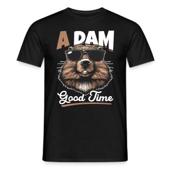 Funny Beaver Animal A dam good time - Men's T-Shirt - black - Front - AI Model Male 178 light (178cm)