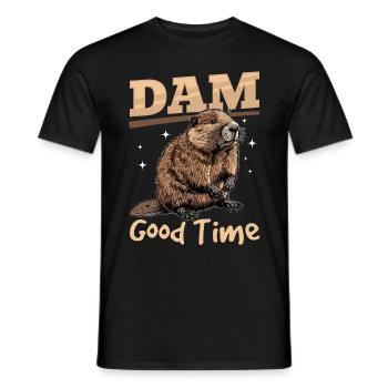 Funny Beaver Animal Dam good time - Men's T-Shirt - black - Front - AI Model Male 178 light (178cm)