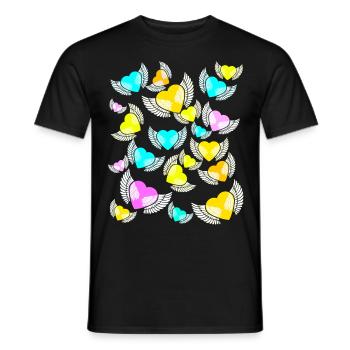 Ailes, coeurs, coeurs, amour, Saint-Valentin, Saint-Valentin - T-shirt homme - noir - Devant - AI Model Male 178 light (178cm)