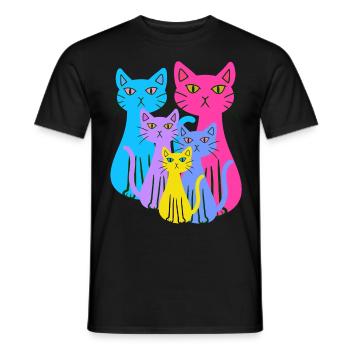 Chat Chats Chaton Famille Enfants Bébé Années 80 - T-shirt homme - noir - Devant - AI Model Male 178 light (178cm)