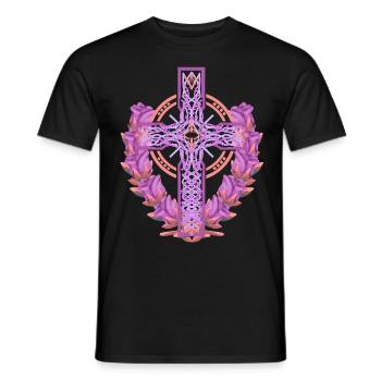 Cross Crosses Crucifix Roses Blossoms Jesus God - Men's T-Shirt - black - Front - AI Model Male 178 light (178cm)