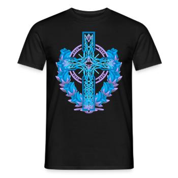 Kreuz Kreuze Kruzifix Rosen Blüten Jesus Gott - Männer T-Shirt - Schwarz - Vorne - AI Model Male 178 light (178cm)
