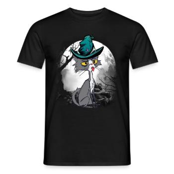 Chat magique chats sorcier conte de fées personnage conte de fées - T-shirt homme - noir - Devant - AI Model Male 178 light (178cm)