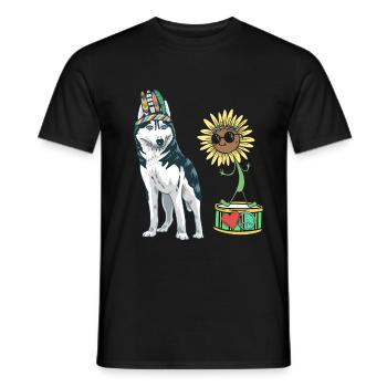 Sunflower Heart Peace Dog Dogs Peace Drum - Men's T-Shirt - black - Front - AI Model Male 178 light (178cm)