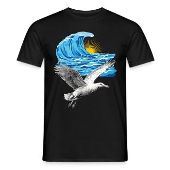 Oiseaux de mer Mouettes Mouette Vague Lac Mer du Nord Mer Baltique - T-shirt homme - noir - Devant - AI Model Male 178 light (178cm)