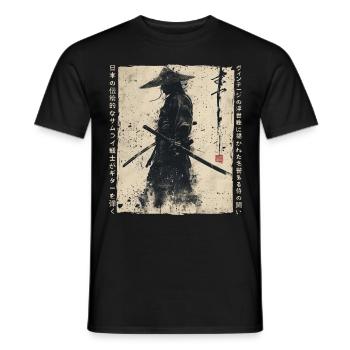Samurai Fighter - Japanese Ukiyo-e Artwork - Men's T-Shirt - black - Front - AI Model Male 178 light (178cm)